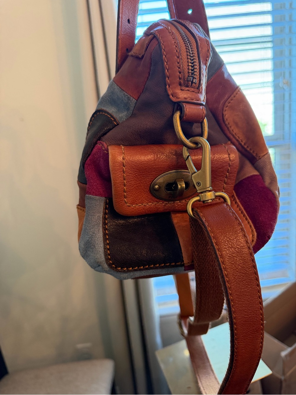 Fossil Mason Patchwork Leather Satchel - Y2K vintage bohemian patchwork fall - Picture 3 of 15
